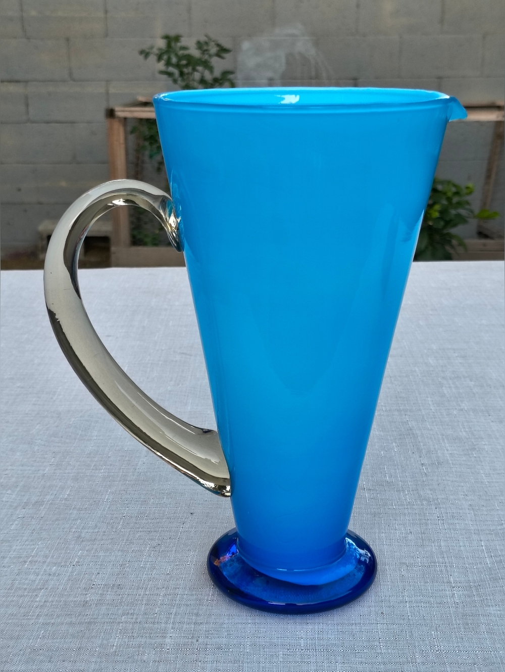 9" Vintage Blue Empoli Cased Art Glass Pitcher